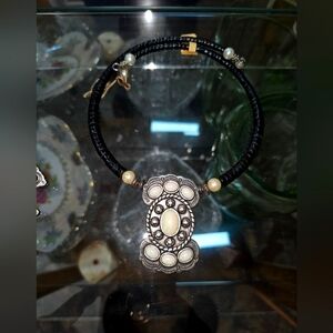 Southwest Native Design Black Heishi Choker W Pendant.